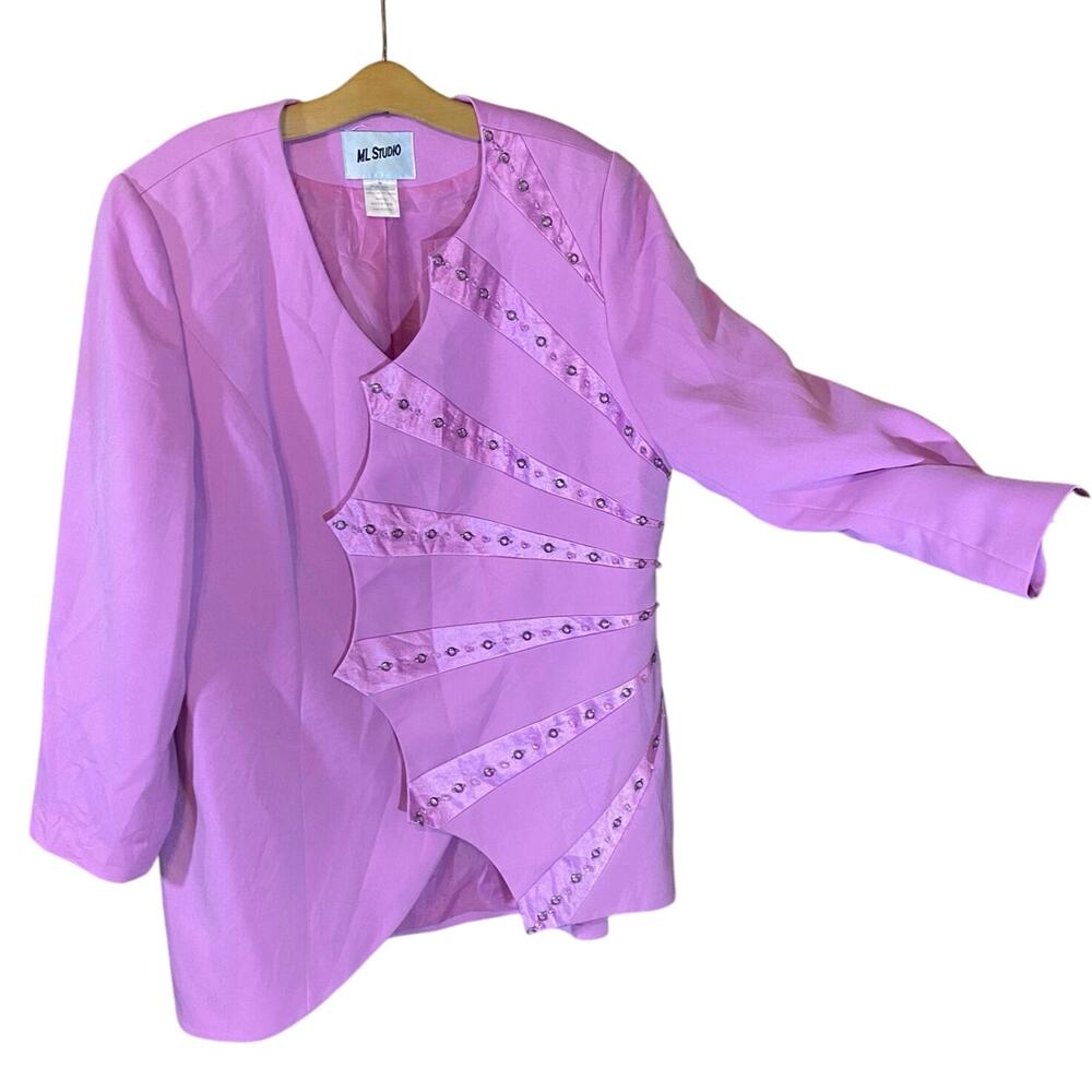ML Studio Vintage 80s Beaded Asymmetrical Jacket 18W pepto pink Statement Blazer